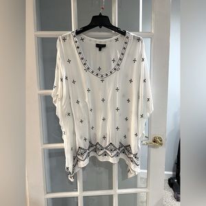 Lane Bryant White Embroidered Blouse Sz 14/16 Boho Peasant Top Shirt Batwing Slv